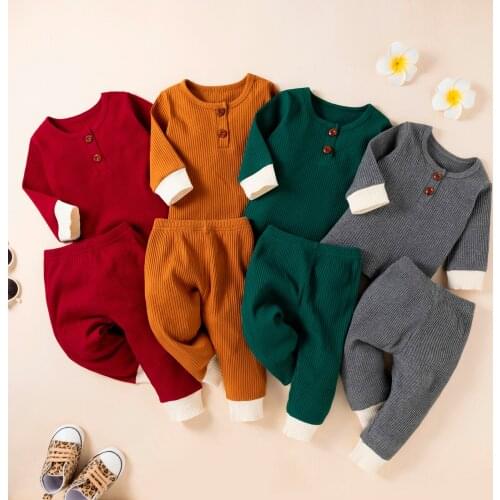 Newborn Baby Boy Autumn Winter Clothes Set Cotton Ribbed Tops And Long Pants 2PCS Baby Boy Girls Outfits Toddler Boy Clothes Set