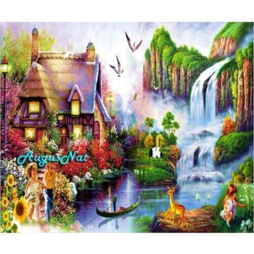 Scenery diamond painting full square house wall art abstract decor waterfall crystal rhinestone painted diamond dotz pictures