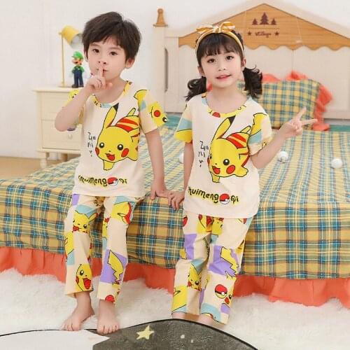 Pikachu Pokemon Pajamas Summer Breathable Baby Girls Shirt+shorts 2pcs/set Homewear Sets Children Cartoon Kids Sleepwear Pjs