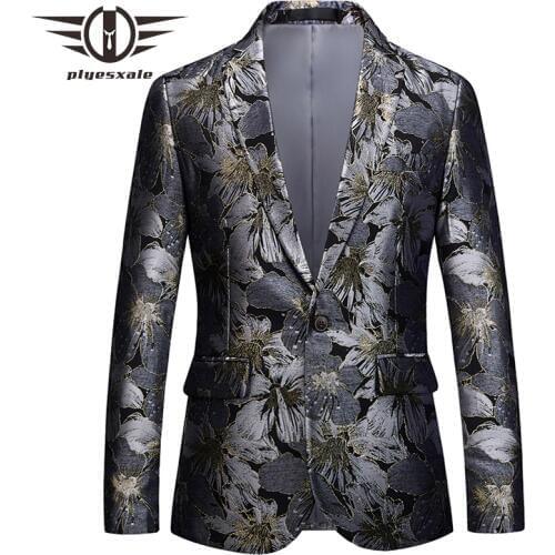 Plyesxale Floral Blazer Men 2018 Brand Clothing Mens Blazer Slim Fit Suit Jacket 5XL 6XL Mens Prom Party Blazers Man Coat Q393