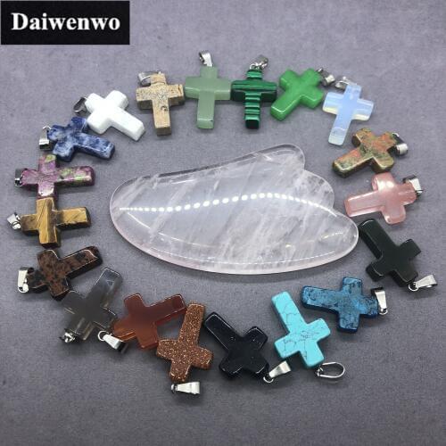 Natural Stone Cross Pendant DIY Accessories Necklace Blue Sand Stone Agate