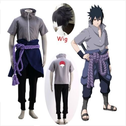 Anime Naruto Shippuden Full Set Suits Uchiha Sasuke Cosplay Costumes Halloween Party Blazer Pants Waist Rope Hand Guard