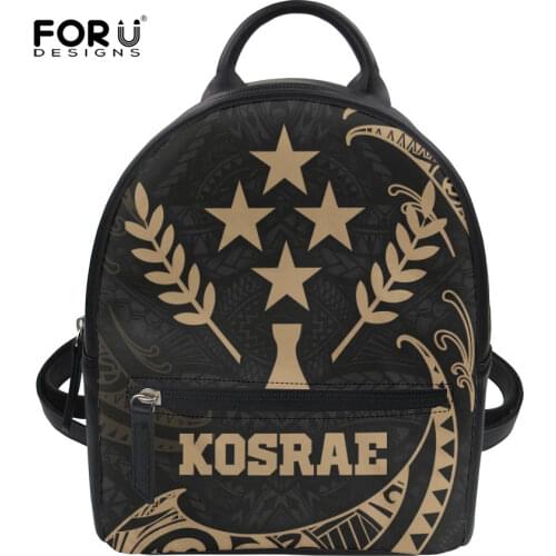 FORUDESIGNS Kosrae Polynesian Plumeria Floral With Blue Fashion Women Pu Leather Brand Backpack Travel Shoulder Bags for Female