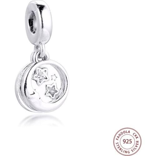 Fits Pandora Bracelet 925 Sterling Silver Sleeping Moon and Stars Dangle Charms Beads for Women DIY Jewelry Gift Charmsy