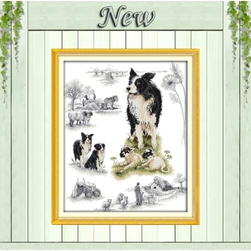 Herding dog diy cute animal painting counted printed on canvas DMC 14CT 11CT chinese Cross Stitch Needlework Set Embroidery kits