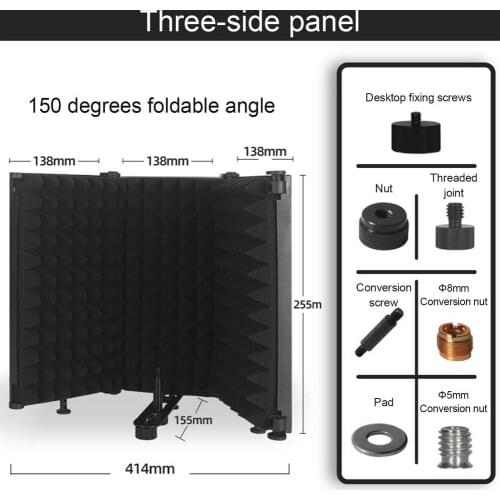 3/5 Panels Adjustable Microphone Isolation Shield Cover Wind Screen Pop Filter Foldable For Studio Mic Recording Soundproofing