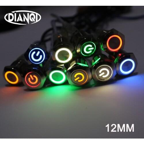12mm LED metal brass push button switch ring illumination inside resistance Red Yellow Blue White Green 220V 12V 24V