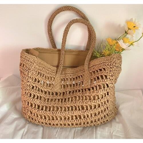 High Capacity Large Summer Beach Straw Bags 2021 Simple Luxury Brand Fashion Travel Ladies Shoulder Handbags and Purses