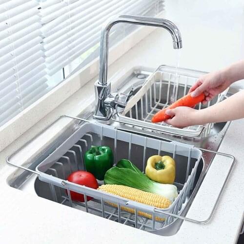 Stainless Steel Vegetables Drain Rack Retractable Sink Fruit Storage Holder Dish Home Organizer Drying Kitchen Functional Basket