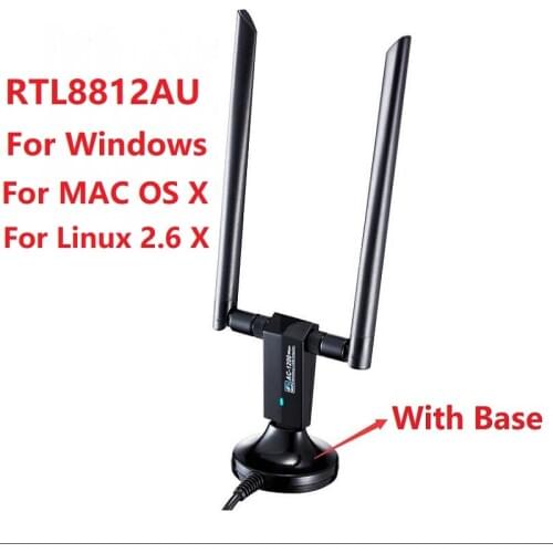 2.4G / 5G WiFi USB 3.0 Adapter With Base Wireless AC 1200Mbps RTL8812AU Dual 5dBi Antenna Network Card For PC Windows MAC Linux