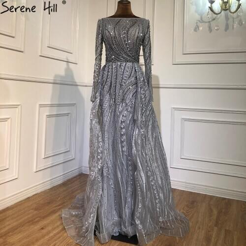 Muslim Grey With Train Evening Dresses Gowns 2021 Luxury Beading Mermaid Elegant For Women Party Wear BLA70836 Serene Hill