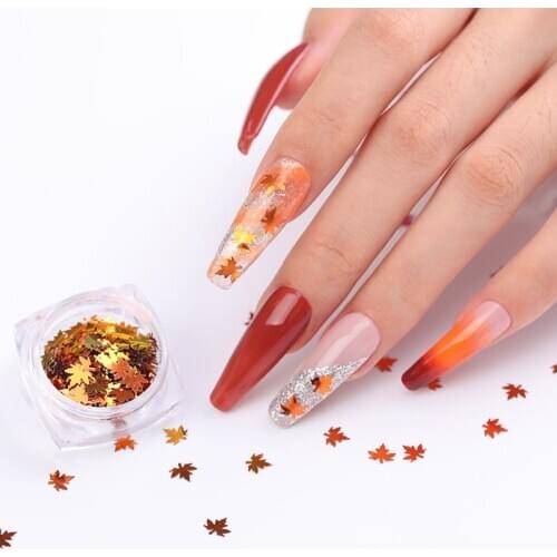1 Box Mirror Sparkly Maple Leaves Nail Sequins Glitter Flakes Paillette Stickers Nail Art Decorations for Nails Autumn Design