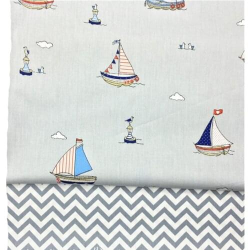 100% Cotton Fabric ViaPhil Cartoon Ship & Wave Printed Cotton Fabric DIY Patchwork Textile Tissue Home Clothing