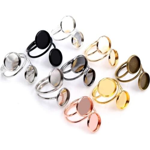12mm 5pcs Gold Silver Plated Stainless Steel Adjustable Ring Settings Blank/Base,Fit 12mm Glass Cabochons,Buttons;Ring Bezels