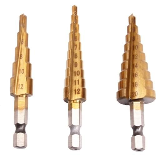 3pcs 3-12mm 4-12mm 4-20mm HSS Straight Groove Step Drill Bit Titanium plating wood metal drilling Hole Cutter Core Drill Bit Set