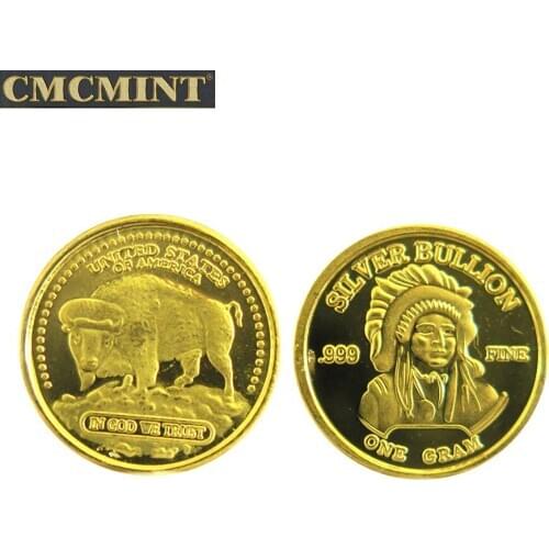 Pure Sliver Plated With Gold Sliver Bullion .999 Fine Buffalo Coin Mint 1 Gram Replica Coins Collection Souvenir A86