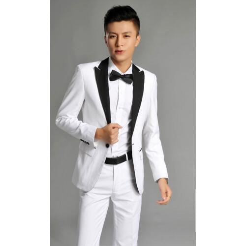 Custom Made White Tuxedo Jacket Black Shawl Lapel Black Pants,Bespoke Groom Tuxedos, Wedding/Business/Formal Suits For Men