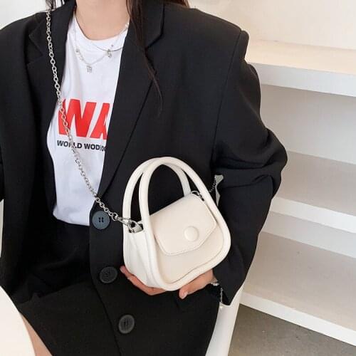 Design Mini Cute Pu Leather Crossbody Bags for Women 2021 Summer Solid Simple Luxury Silver Chain Shoulder Bag Handbags Tote New