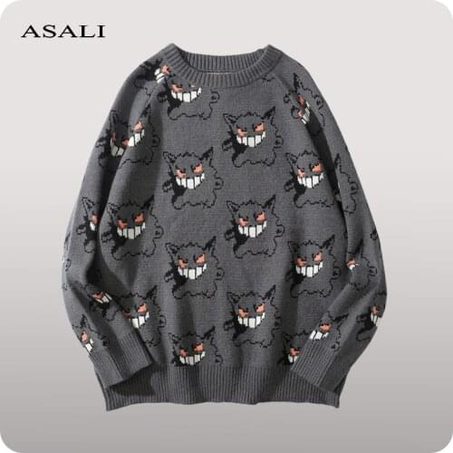 Demon Cartoon Men Hip Hop Jumper Sweaters Streetwear Loose Cotton Knitted Sweater Harajuku Men Women Autumn Casual Pullovers