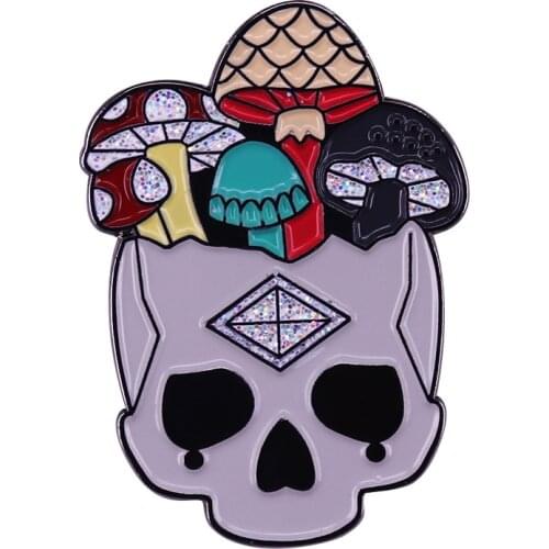Skull with Glitter Mushrooms Enamel Pin Various Umbrellas Badge Ghotic Creey Accessory