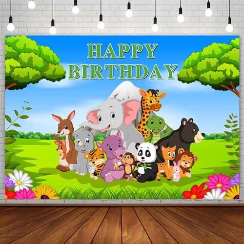 Forest Jungle Backdrop Boy Safari Happy Birthday Party Decor Panda Dinosaur Photography Background Photo Studio Photozone Props