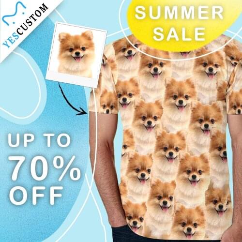 M YesCustom Dog Photo Men All Over Print For Couple T-Shirt Birthday Gift Party Personalized Customize Pet Cat My Face Pup Tee