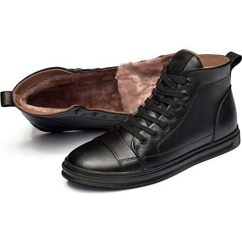 Men Casual Cow Leather Boots Genuine Leather Men Shoes Fashion Male Shoes Winter Ankle Boots Male Boots Winter Warm Men Shoes