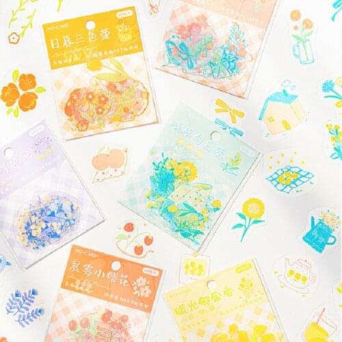 40 Pcs Cute Transparent Flower Stickers Set PET Decorative Stickers Assorted Flower Diy Stickers For Scrapbooking Journal Album
