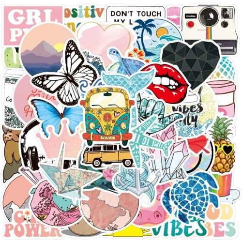50PCS Cool Summer Fresh Vsco Stickers Pack Girl Anime Stiker for Children on The Laptop Fridge Phone Skateboard Suitcase Sticker