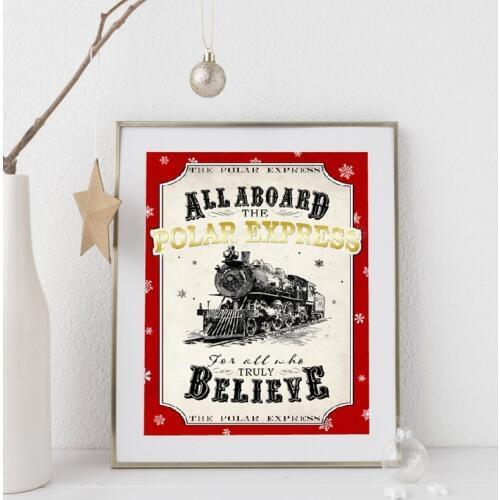 Wall Artwork Poster Pictures Polar Express Christmas Sign Canvas Paintings Prints Home Decoration For Living Room Modular Frame