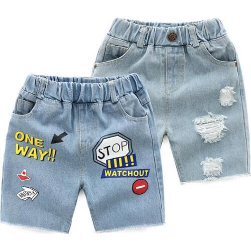 New 2018 Summer boy clothes,boys sports pants,children kids Denim knee length ripped pants for boy Denim Capris for 2-6T