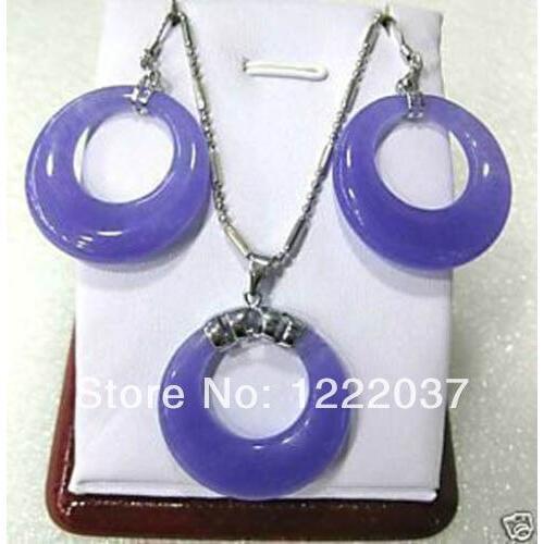 NEW Beautiful purple jades pendant earrings set