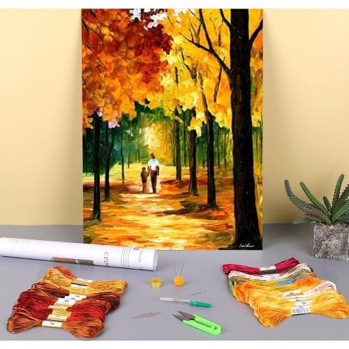 Stroll In The Forest Printed 11CT Cross Stitch Embroidery Set DMC Threads Handmade Knitting Sewing Handiwork Package Mulina
