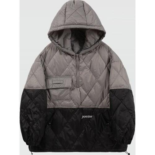 2021 Winter Splicing Contrasting Color Hooded Duck Down Jacket Women Casual Loose Pullover Sweatshit Lightweight Puffer Coat