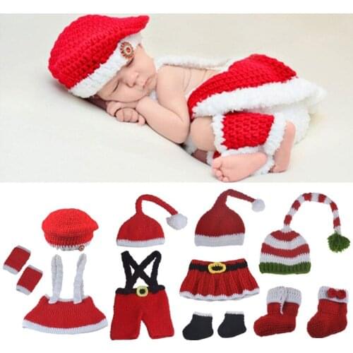 Newborn Baby Photography Props Accessories Boys Girls Crochet Knit Christmas Photo Props Baby Hat Caps Newborn Costume Outfits