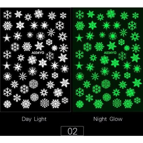 Luminous Effect Sticker 3D Christmas Snow Design Stickers Nail Art Butterfly Fire Decals Decoration Manicures Tips Accessories