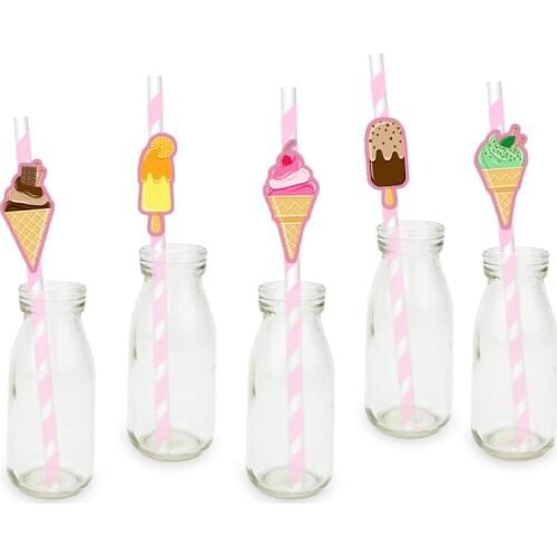 Ice cream Party Straw For Paper Straws Decoration Birthday Party Festive Supplies Paper Drinking Straws Event Supplies 25PCS