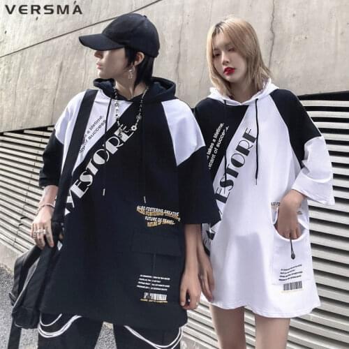 VERSMA American Streetwear High Street Hooded Vintage T-shirt Men Korean Harajuku Swag Oversize Tee Shirt Men Women Dropshipping