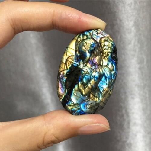 High quality hand carved labradorite angel natural crystal rock fairy pendant for sale
