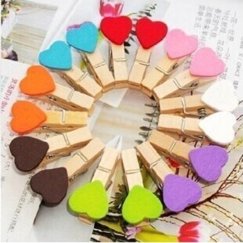 100x Heart Clips White red pink Wooden Mini Heart Clip clothes memo photo paper card Wood Clips Pegs clothespin Craft Favor