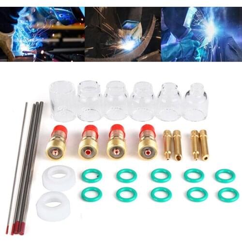 30pcs Durable TIG Welding Kit Accessories Stubby Gas Len Glass Cup Tungsten Needle for WP17/18/26 Tig Welding Torch Mayitr