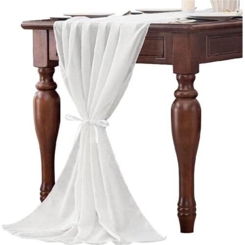 30x305cm European Style Chiffon Table Runner Overlay Luxury Sheer Solid Color Rustic Tablecloth Cover for Wedding Party Decor