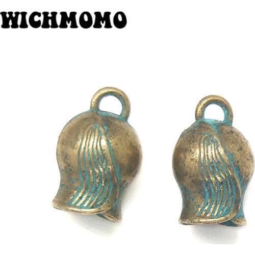 5pcs/bag 20MM Retro Patina Plated Zinc Alloy Green Bell Shape BeadsTassels End Cap Flowers Charms Pendants For DIY Accessories