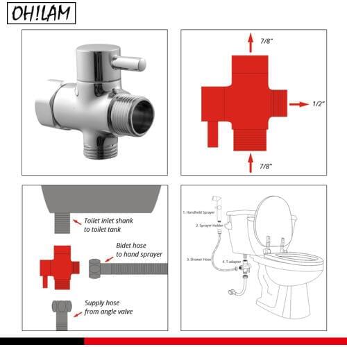 Bathroom Accessories Parts 3 Way Adjustable Hand Shower Diverter Valve T-adapter Tank Connector Diverter Angle Valve 7/8 inch