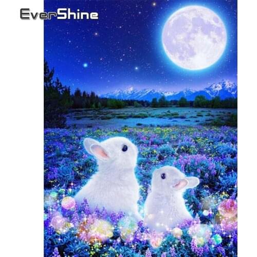 EverShine Diamond Painting Full Square Rabbit 5D DIY Diamond Embroidery Moon Rhinestone Mosaic Handmade Gift