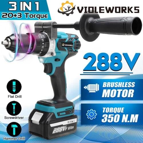 288VF 3 IN 1 Brushless Electric Drill Screwdriver Li-ion Battery 20+3 Torque Cordless Impact Drill Hammer for Makita Battery 18V
