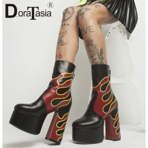 DORATASIA Brand New Ladies Thick High Heels Ankle Boots Fashion Print Platform Boots Women 2021 Party Sexy Street Shoes Woman