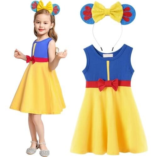 Baby Girl Snow White Princess Dress Kids Carnival Party Cosplay Costume Clothing Cute Bow Casual Dress