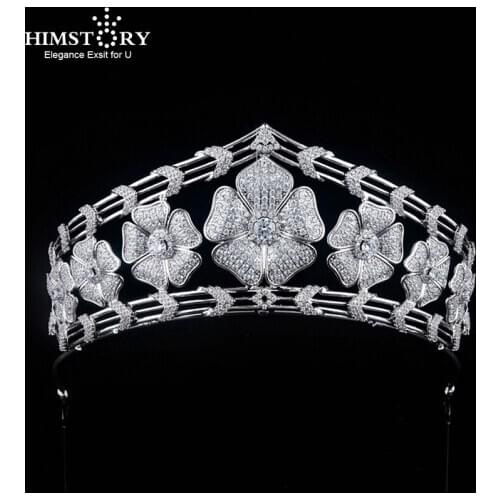 Himstory Quality Lux Wedding Bridal Bridesmaid Flower Cubic Zirconia Tiaras Crown Girls Big Headband Prom Party Evening Hairwear