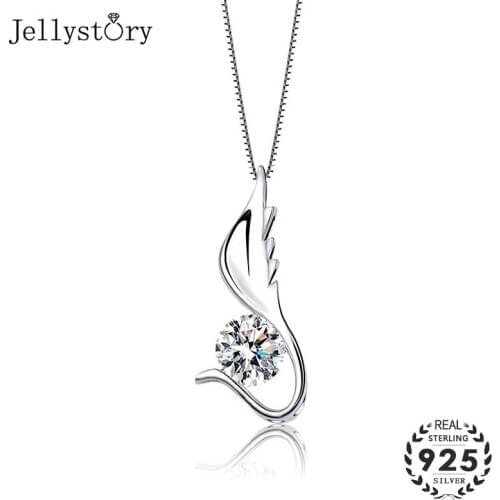 Jellystory s925 sterling silver necklace with angel wing shape 5A zircon gemstone pendant luxury jewelry for female wedding gift